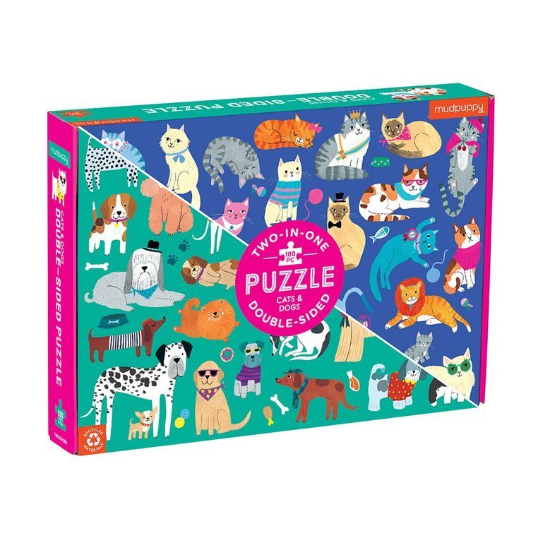 Puzzle dwustronne Koty i psy 100 elementów 6+