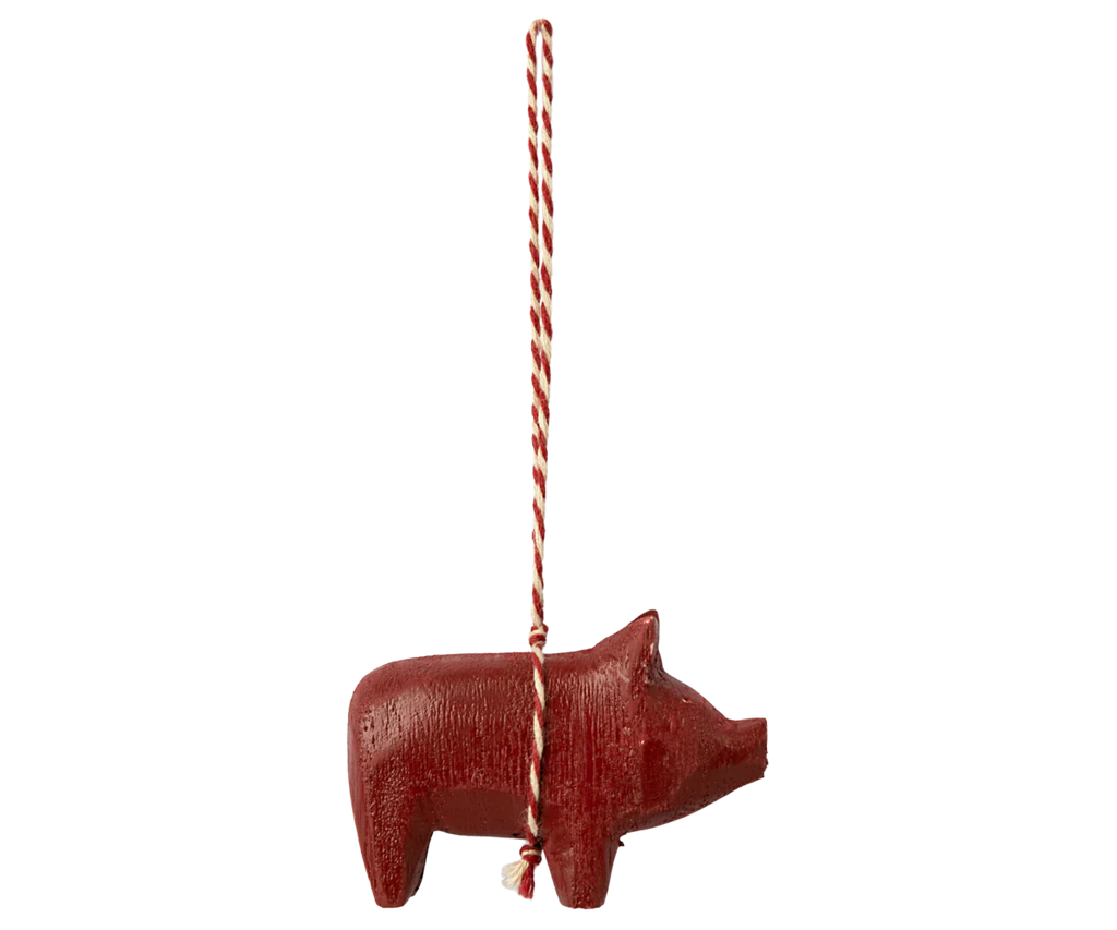 Ozdoba choinkowa Świnka drewniana Wooden ornament, Pig - Red