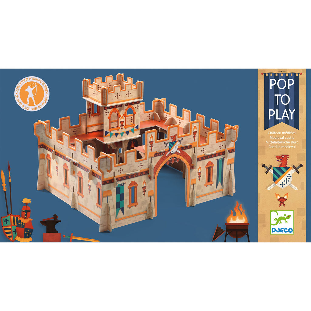 Średniowieczny zamek zabawka układanka 3D. Tekturowa makieta zamek rycerski