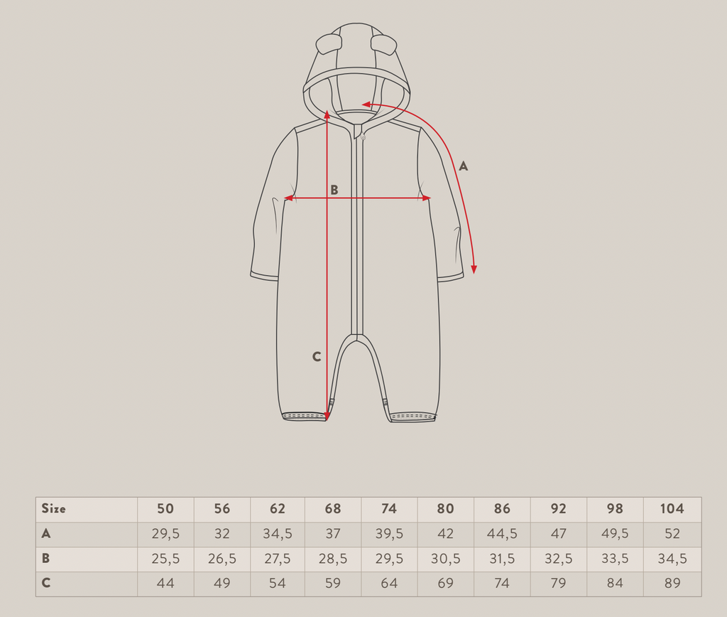 tabela rozmiarów kombinezon huttelihut - stormy