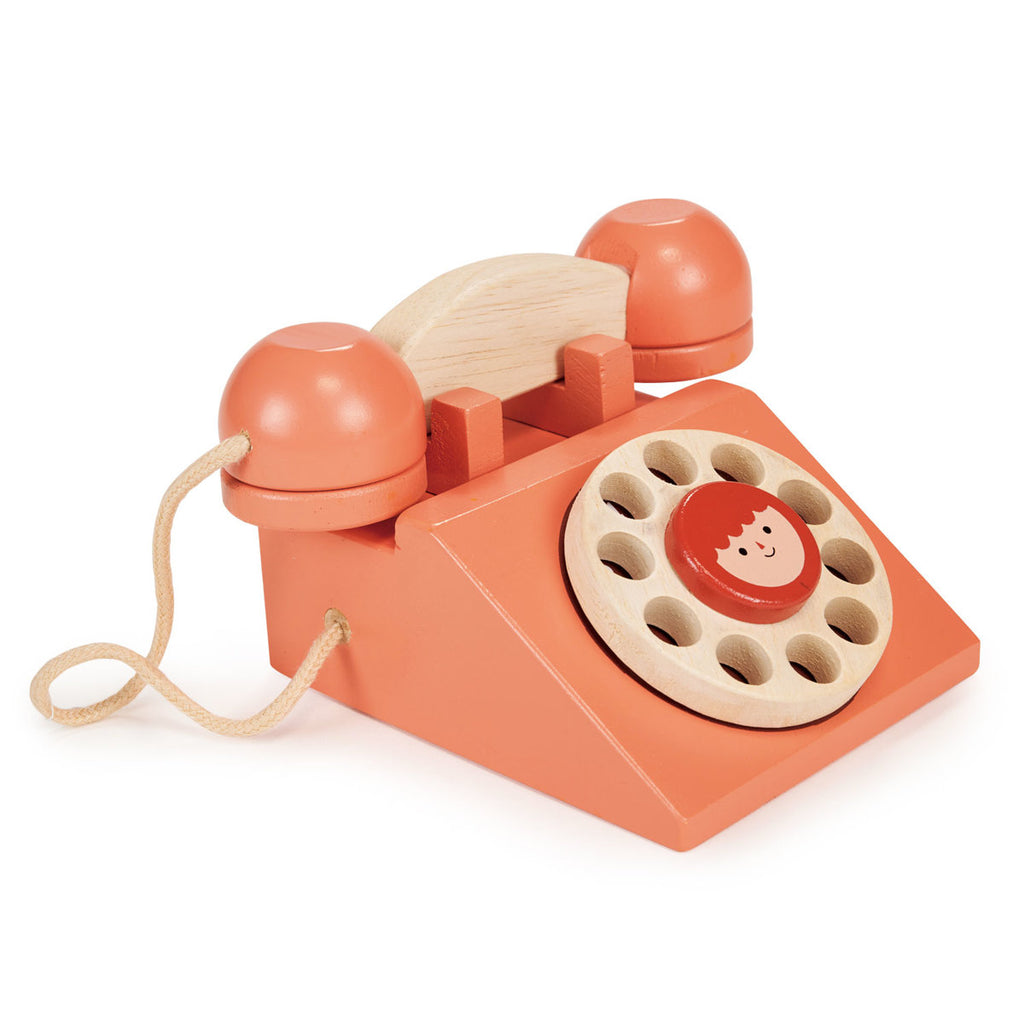 Drewniany telefon z tarczą w stylu retro zabawka telefon